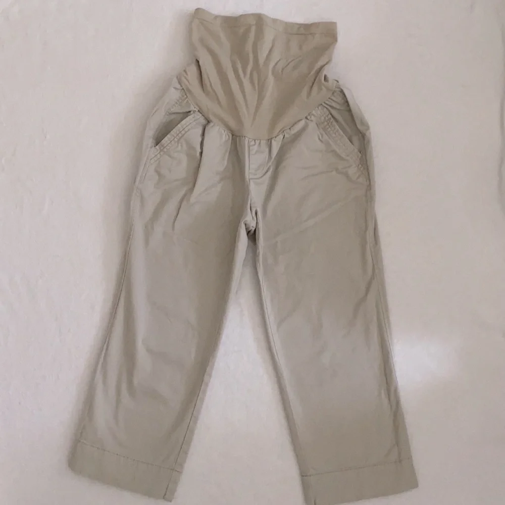 Oh Baby by Motherhood | Maternity Stretch Cotton Full Panel Capri Pants Khaki S - Picture 16 of 16